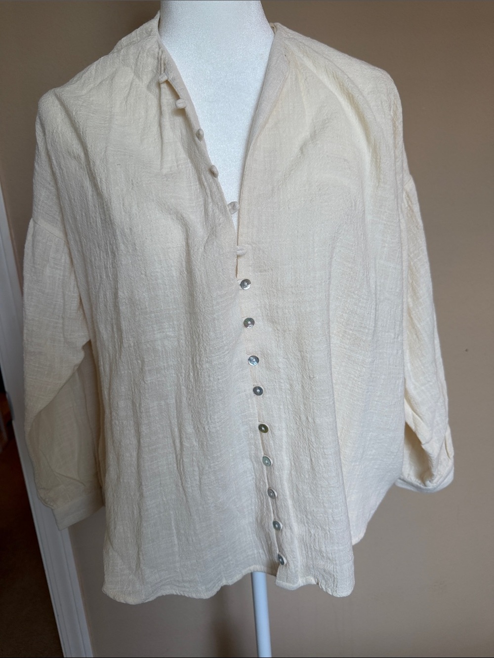 Zara Cream Button-Front Gauze Blouse